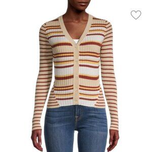 NWOT Naadam Striped Silk & Cashmere ribbed Cardigan Sz S